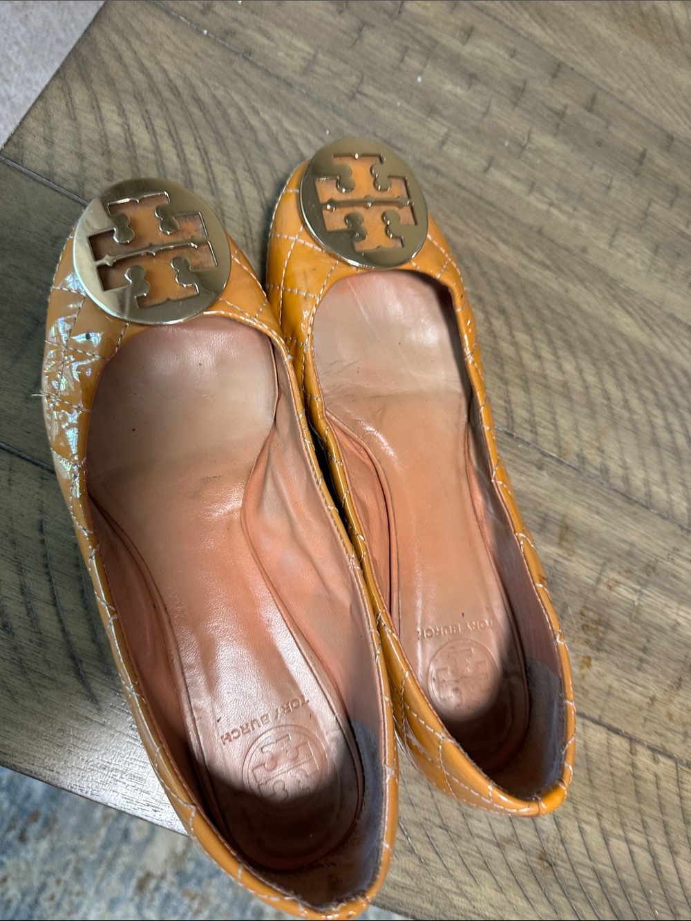 Tory Burch Orange Patent Logo Ballet Flats